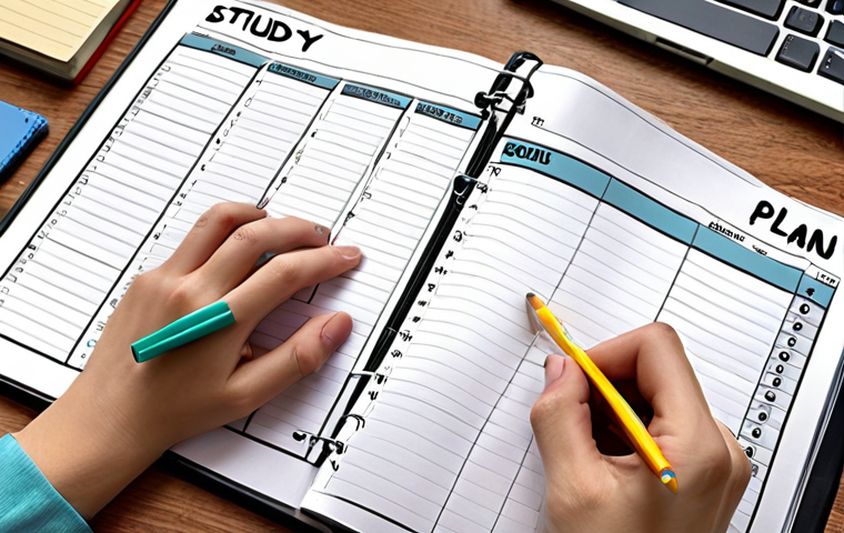 **A personalized study plan:** A student is creating a study plan with realistic goals, allocating study time for each subject, and using a study planner effectively, with rewards for achieving milestones.